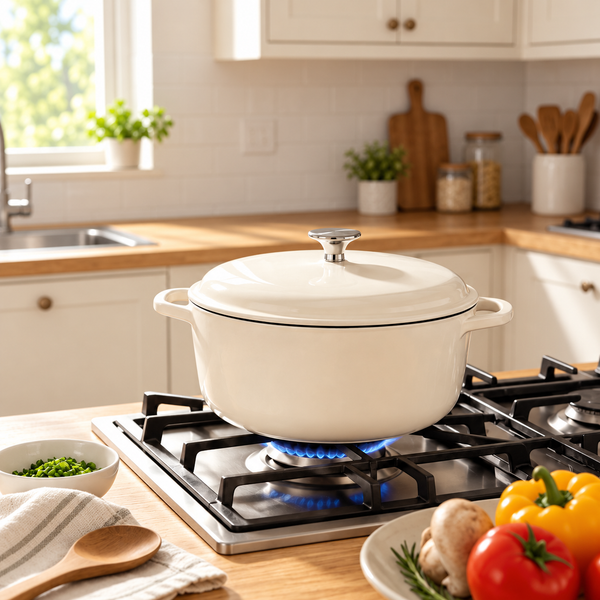 Four hollandais en fonte émaillée de 6 quarts | Couvercle assorti et forme ronde classique