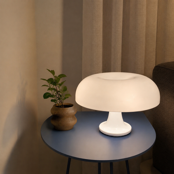 Lampe de table | Design champignon scandinave, abat-jour en plastique, blanc