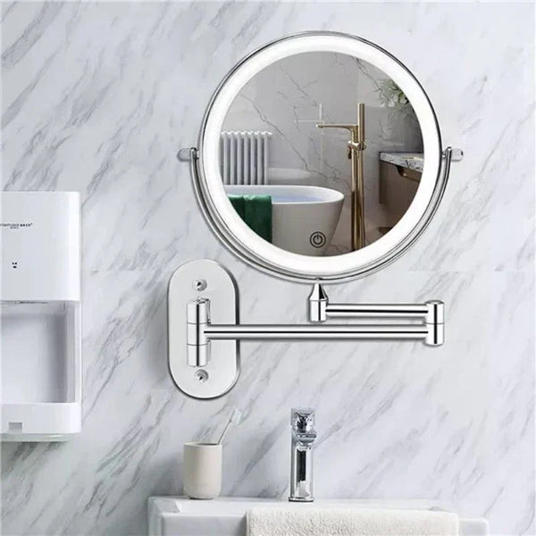 Miroir de maquillage mural | Grossissement 3X, 5X, 7X ou 10X, lumière LED rechargeable, métal, trois finitions