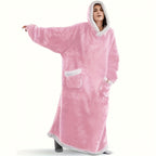 Wearable Blanket Robe | Extra Long Hooded Flannel With Vertical Pockets, Polyester