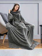 Wearable Blanket Wrap | Sleeved Loose Fit, Polyester Knit, Dark Gray