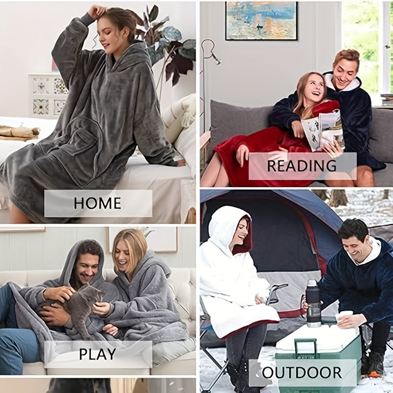 Wearable Blanket Hoodie | Oversized Sherpa Style, Polyester Flannel, Multiple Colors
