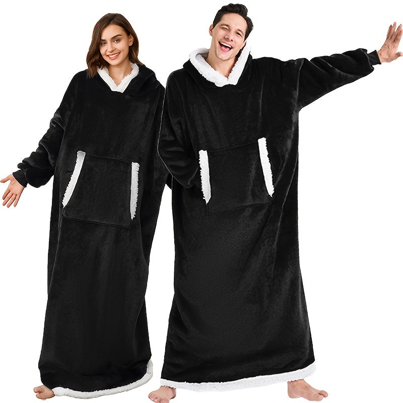 Wearable Blanket Robe | Extra Long Hooded Flannel Design, Polyester, Multiple Colors