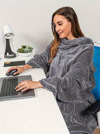 Wearable Blanket Wrap | Sleeved Loose Fit, Polyester Knit, Dark Gray