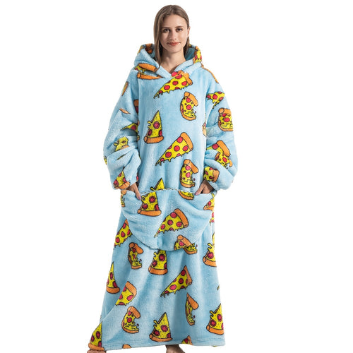 Sweat à capuche couverture à porter | Modèle en peluche imprimée avec grande poche, flanelle en polyester