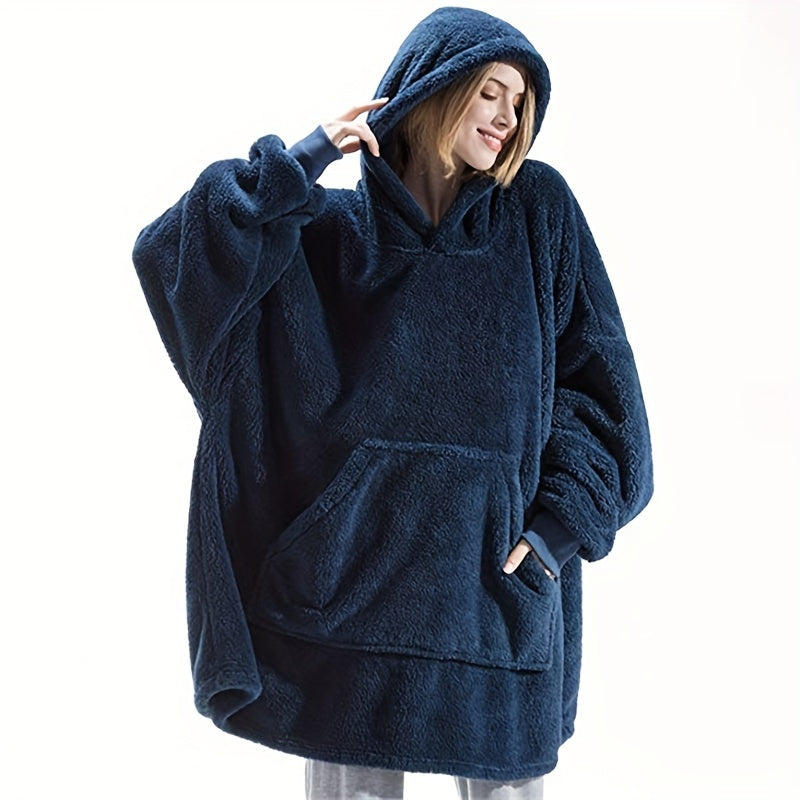 Wearable Blanket Hoodie | Double Sided Flannel Loungewear, Polyester, Multiple Colors