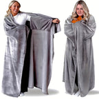Wearable Blanket | Long Flannel Design With Double Pockets, Polyester, Multiple Colors