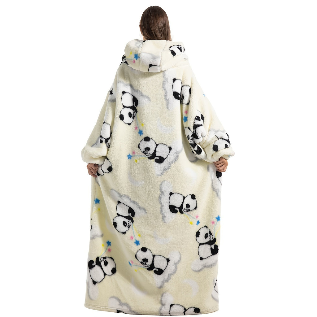 Wearable Blanket Hoodie | Printed Plush Design With Large Pocket, Polyester Flannel