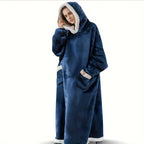 Wearable Blanket Robe | Extra Long Hooded Flannel With Vertical Pockets, Polyester