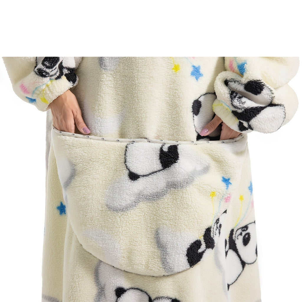 Wearable Blanket Hoodie | Printed Plush Design With Large Pocket, Polyester Flannel