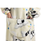 Wearable Blanket Hoodie | Printed Plush Design With Large Pocket, Polyester Flannel