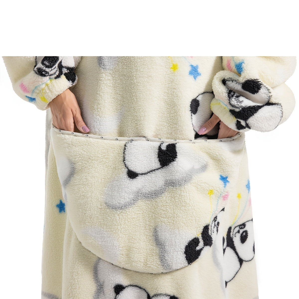 Wearable Blanket Hoodie | Printed Plush Design With Large Pocket, Polyester Flannel
