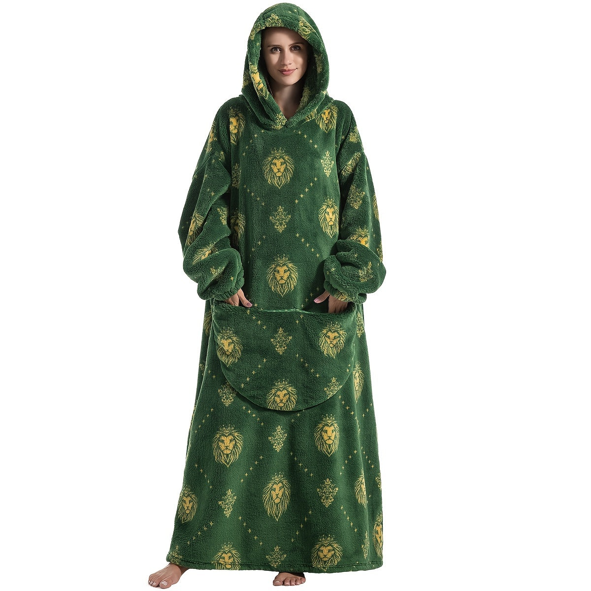 Wearable Blanket Hoodie | Printed Plush Design With Large Pocket, Polyester Flannel