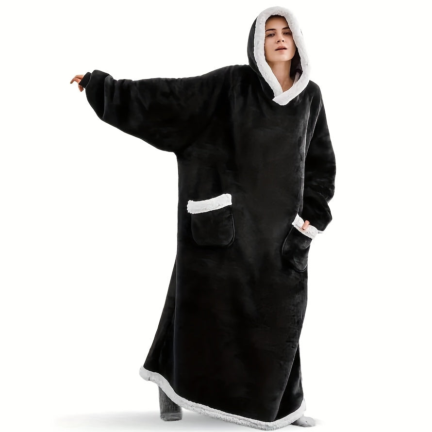 Wearable Blanket Hoodie | Long Hooded Sleeved Flannel, Polyester, Multiple Colors