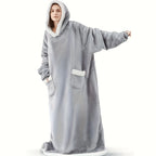 Wearable Blanket Robe | Extra Long Hooded Flannel With Vertical Pockets, Polyester