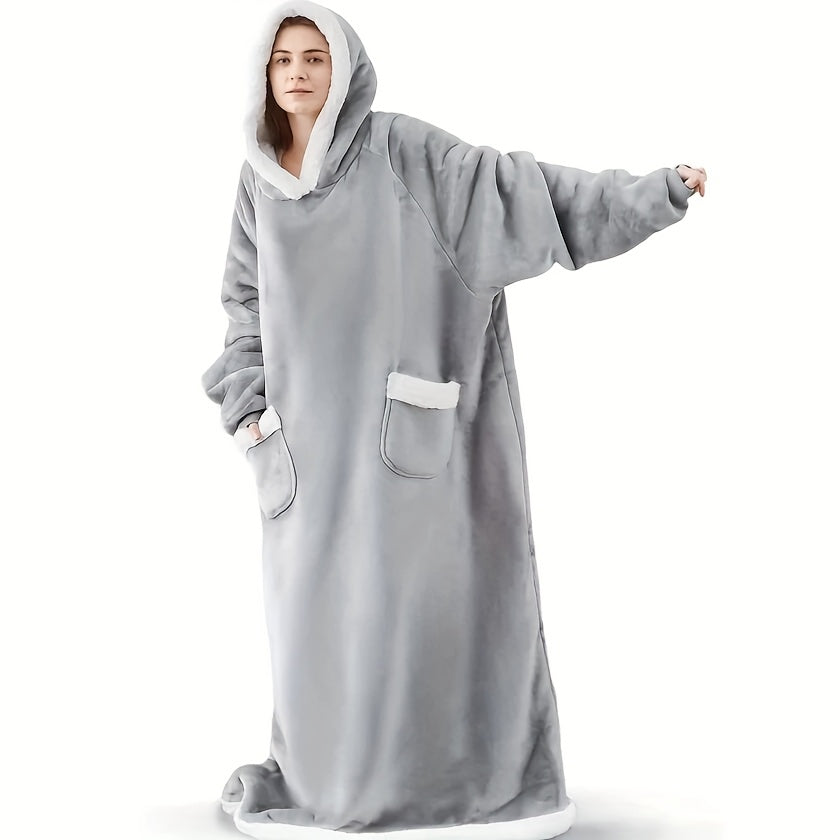 Wearable Blanket Hoodie | Long Hooded Sleeved Flannel, Polyester, Multiple Colors