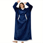 Wearable Blanket Robe | Extra Long Hooded Flannel Design, Polyester, Multiple Colors