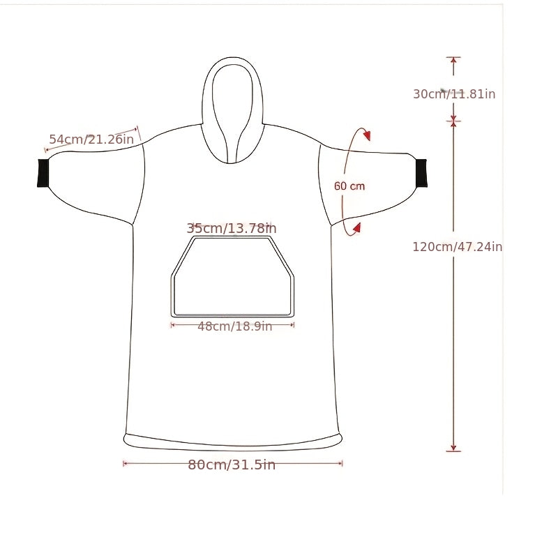 Wearable Blanket Hoodie | Long Hooded Sleeved Flannel, Polyester, Multiple Colors