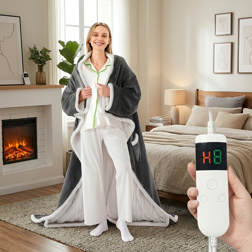 Wearable Heated Throw Blanket | Sleeves, Pocket And 10 Heat Settings