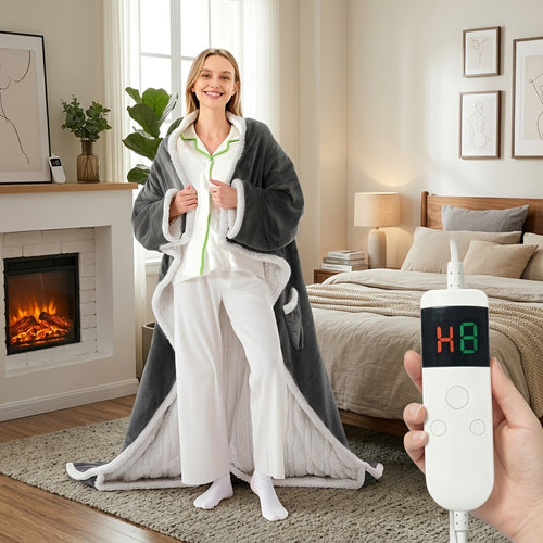 Wearable Heated Throw Blanket | Sleeves, Pocket And 10 Heat Settings