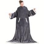 Wearable TV Blanket | Sleeves And Front Pocket, Polyester Flannel, Black Or Blue