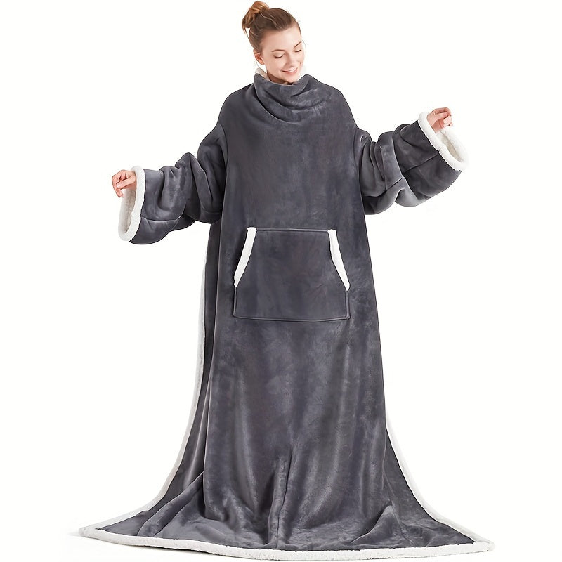 Wearable TV Blanket | Sleeves And Front Pocket, Polyester Flannel, Black Or Blue