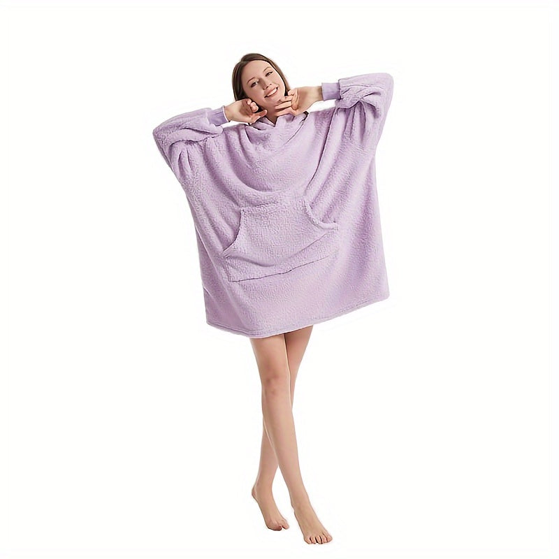 Wearable Blanket Hoodie | Double Sided Flannel Loungewear, Polyester, Multiple Colors