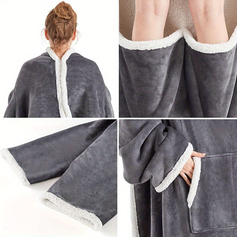 Wearable TV Blanket | Sleeves And Front Pocket, Polyester Flannel, Black Or Blue