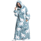 Wearable Blanket Hoodie | Printed Plush Design With Large Pocket, Polyester Flannel