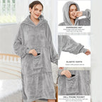 Wearable Blanket Hoodie | Oversized Sherpa Style, Polyester Flannel, Multiple Colors