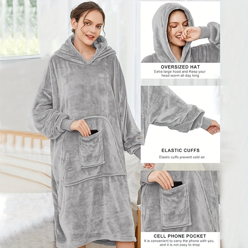 Wearable Blanket Hoodie | Oversized Sherpa Style, Polyester Flannel, Multiple Colors