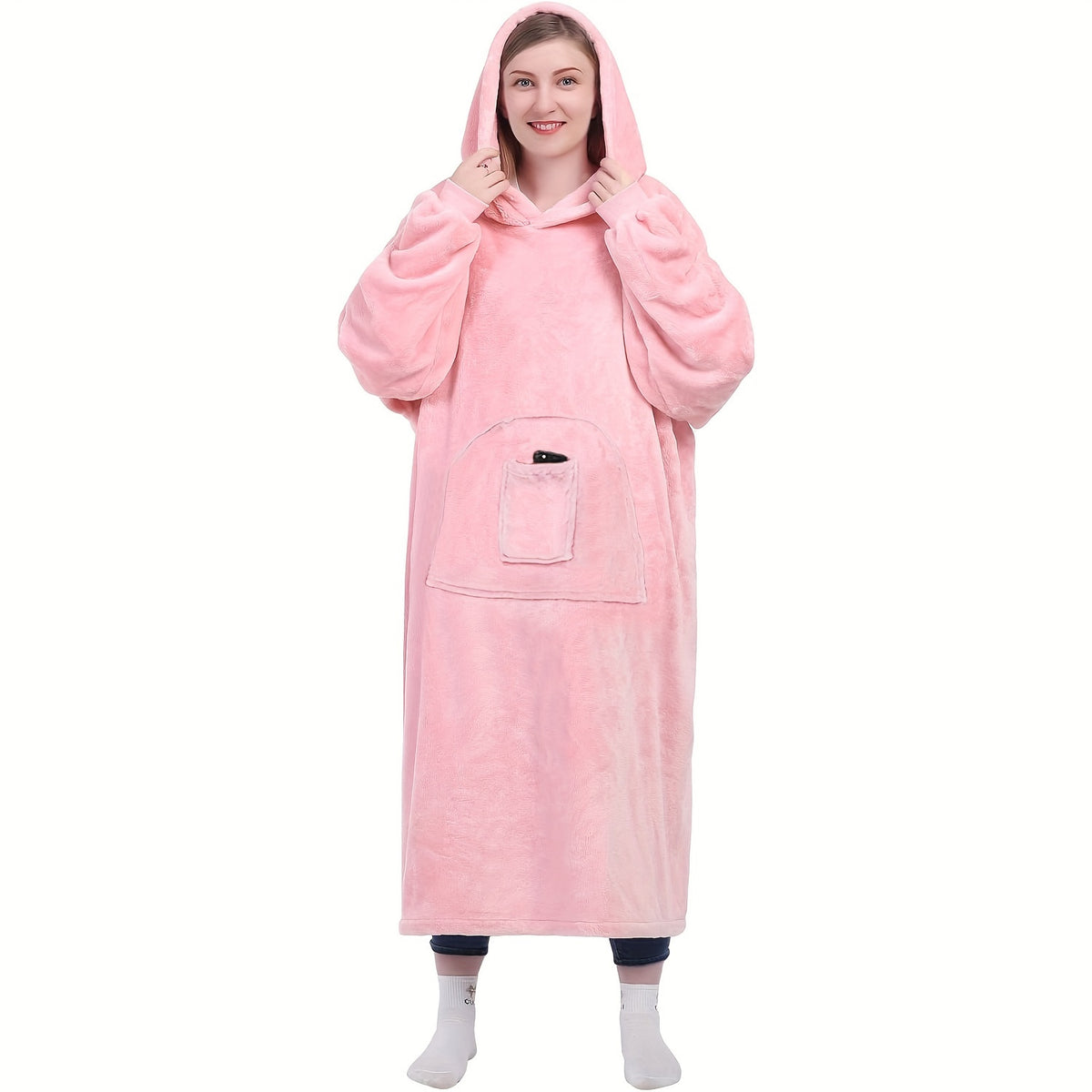 Wearable Blanket Hoodie | Oversized Sherpa Style, Polyester Flannel, Multiple Colors