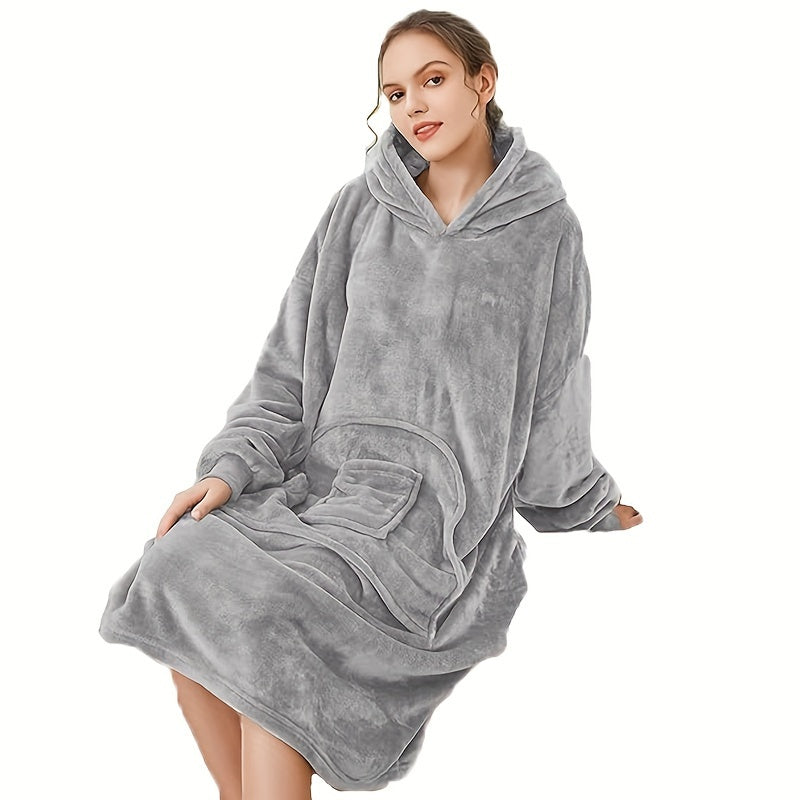 Wearable Blanket Hoodie | Oversized Sherpa Style, Polyester Flannel, Multiple Colors