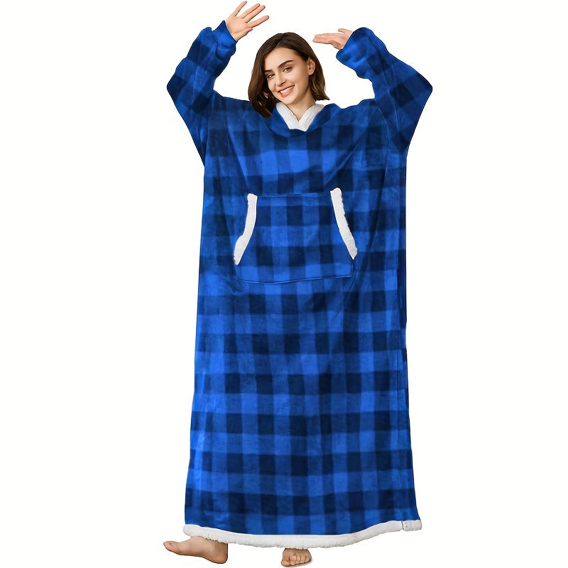 Wearable Blanket Robe | Extra Long Hooded Flannel Design, Polyester, Multiple Colors