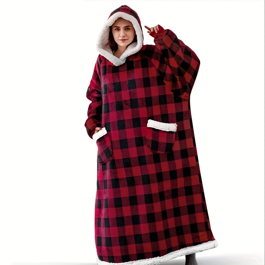 Wearable Blanket Hoodie | Long Hooded Sleeved Flannel, Polyester, Multiple Colors