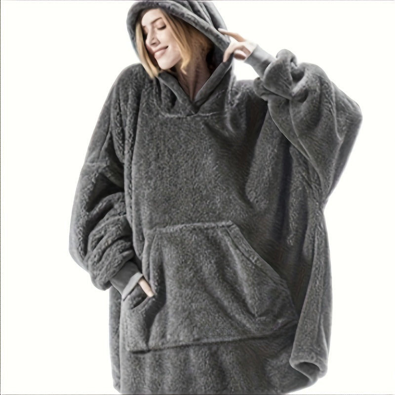 Wearable Blanket Hoodie | Double Sided Flannel Loungewear, Polyester, Multiple Colors