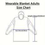 Wearable Blanket Robe | Extra Long Hooded Flannel With Vertical Pockets, Polyester