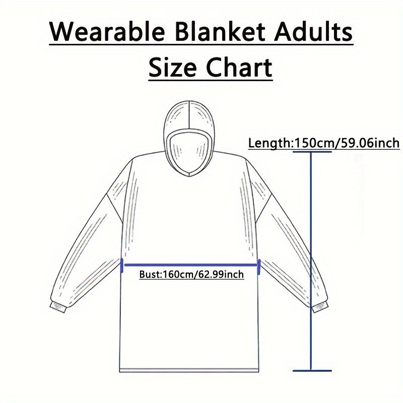 Wearable Blanket Robe | Extra Long Hooded Flannel With Vertical Pockets, Polyester
