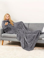 Wearable Blanket Wrap | Sleeved Loose Fit, Polyester Knit, Dark Gray