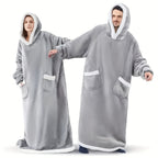 Wearable Blanket Robe | Extra Long Hooded Flannel With Vertical Pockets, Polyester