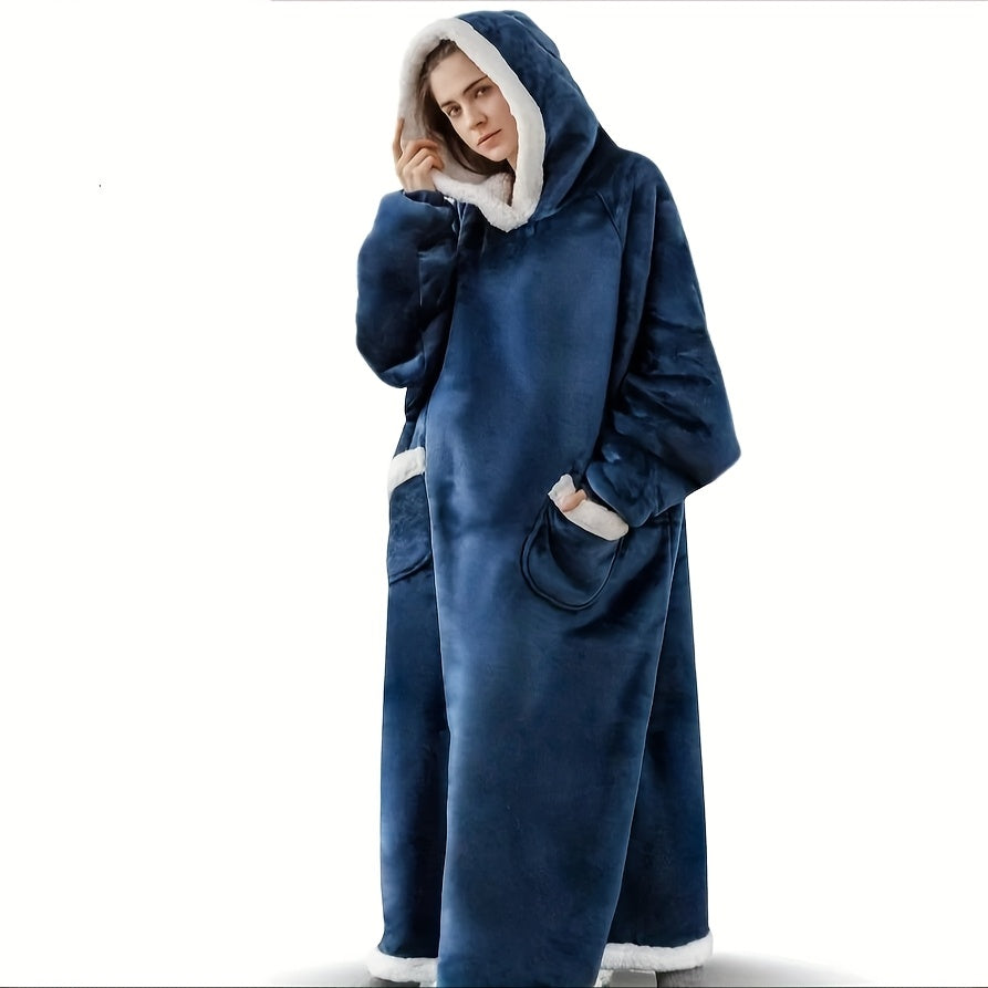 Wearable Blanket Hoodie | Long Hooded Sleeved Flannel, Polyester, Multiple Colors