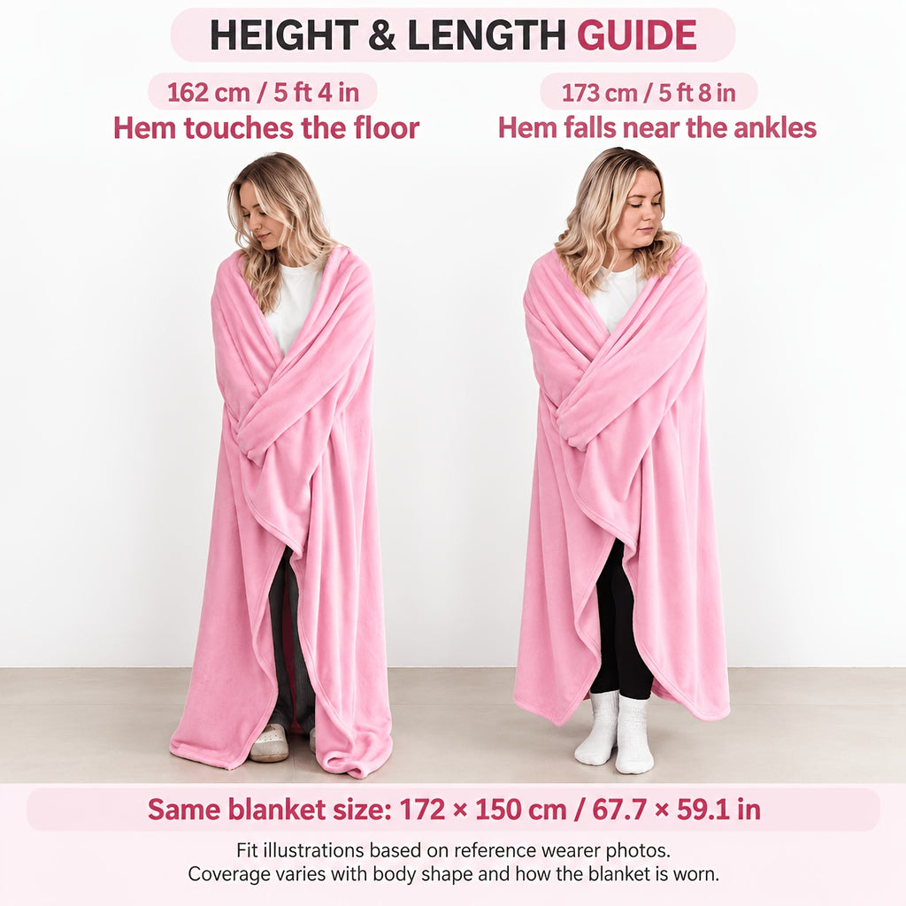 Wearable Blanket | Long Flannel Design With Double Pockets, Polyester, Multiple Colors