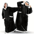 Wearable Blanket Robe | Extra Long Hooded Flannel With Vertical Pockets, Polyester