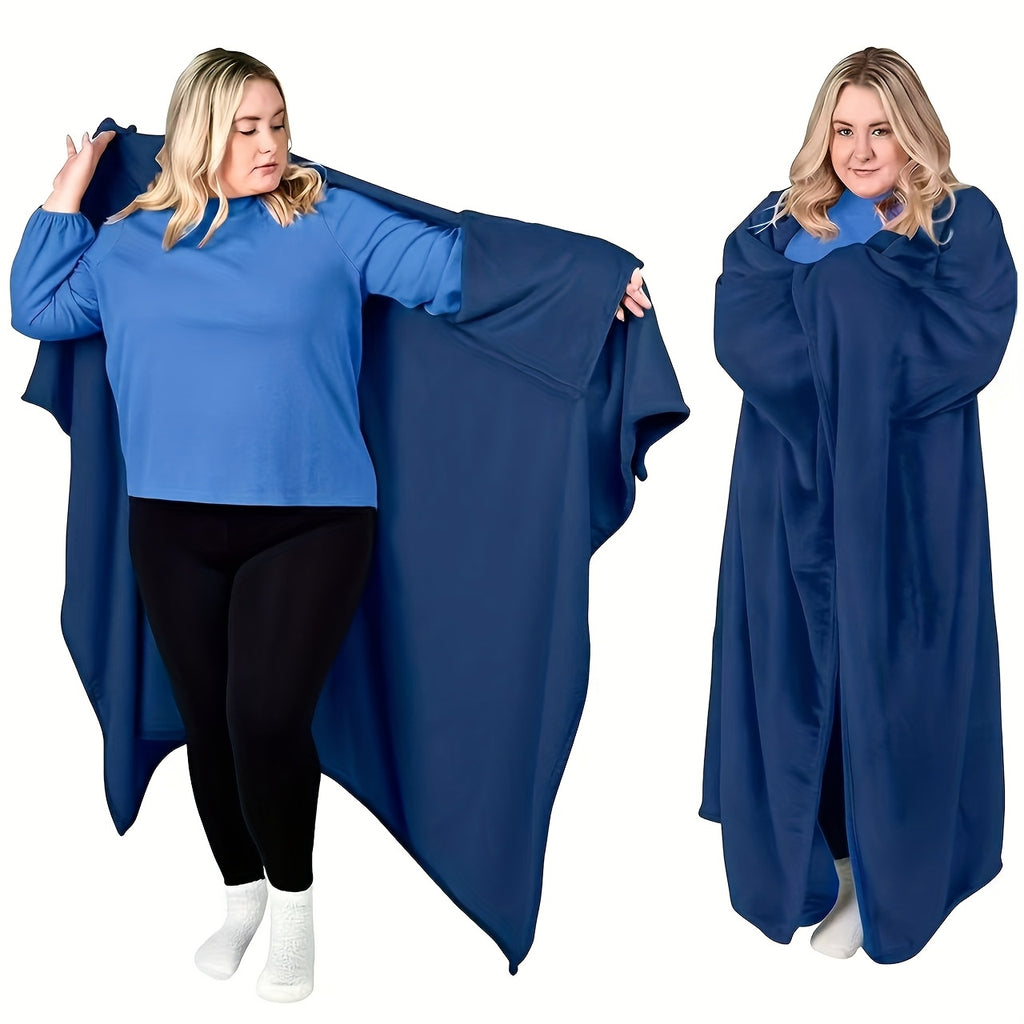 Wearable Blanket | Long Flannel Design With Double Pockets, Polyester, Multiple Colors