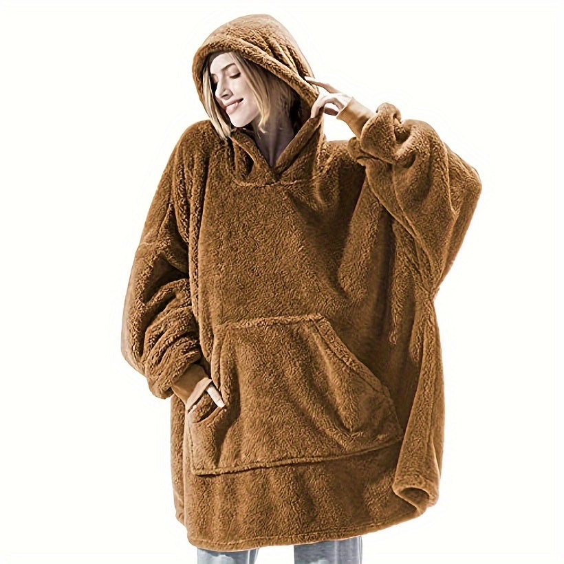 Wearable Blanket Hoodie | Double Sided Flannel Loungewear, Polyester, Multiple Colors