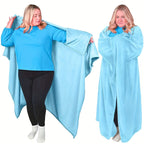 Wearable Blanket | Long Flannel Design With Double Pockets, Polyester, Multiple Colors