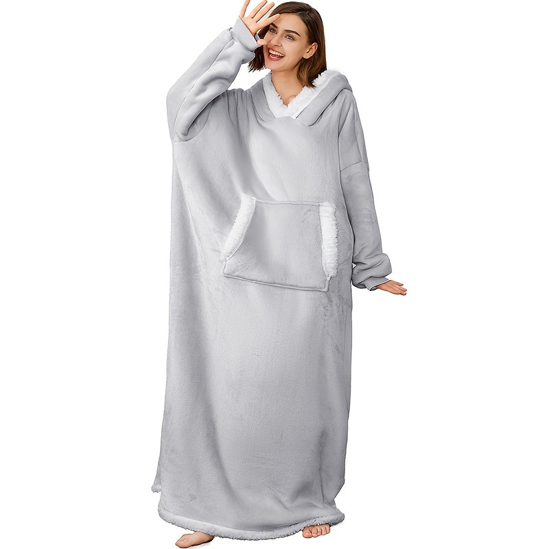 Wearable Blanket Robe | Extra Long Hooded Flannel Design, Polyester, Multiple Colors