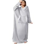 Wearable Blanket Robe | Extra Long Hooded Flannel Design, Polyester, Multiple Colors