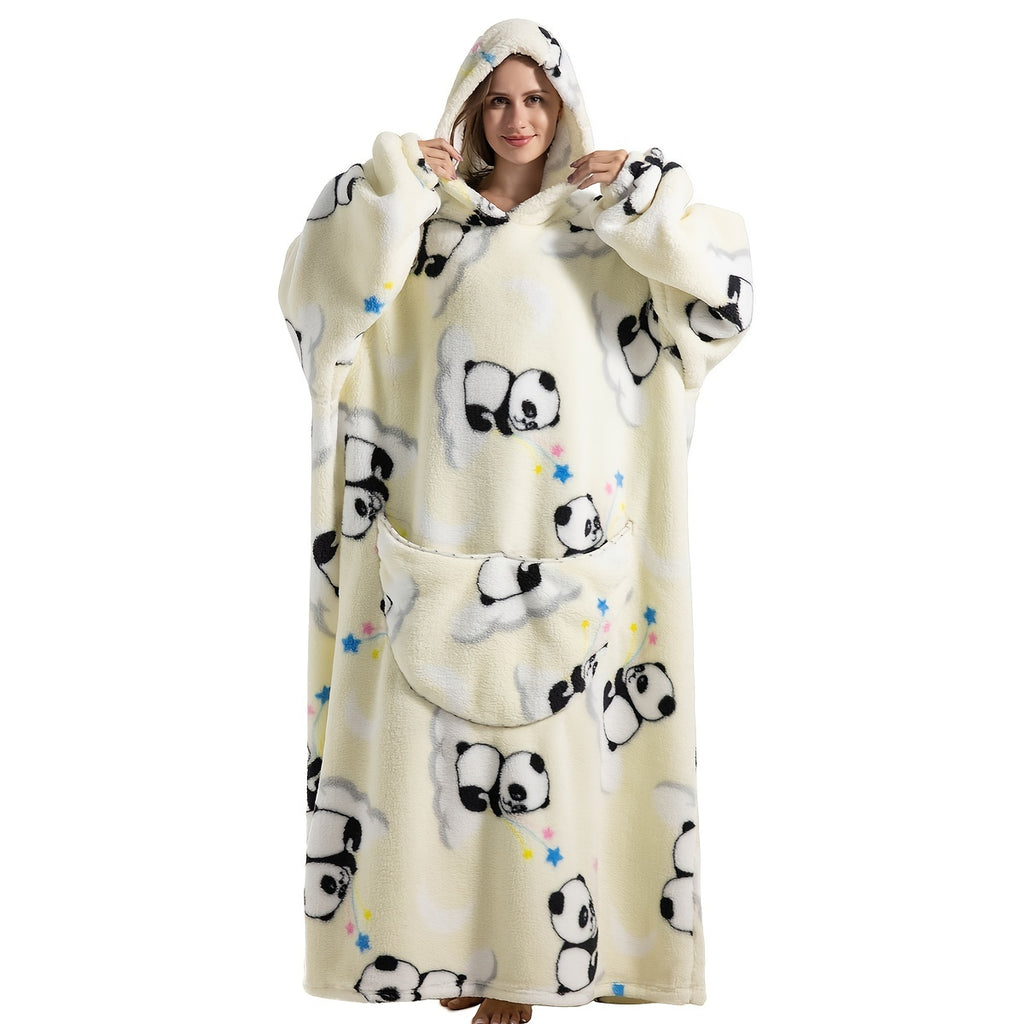 Wearable Blanket Hoodie | Printed Plush Design With Large Pocket, Polyester Flannel