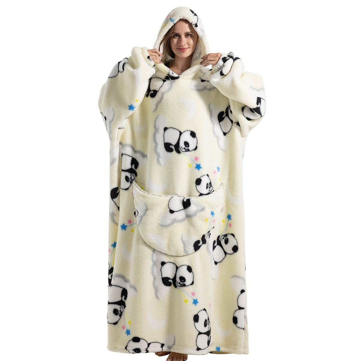 Wearable Blanket Hoodie | Printed Plush Design With Large Pocket, Polyester Flannel